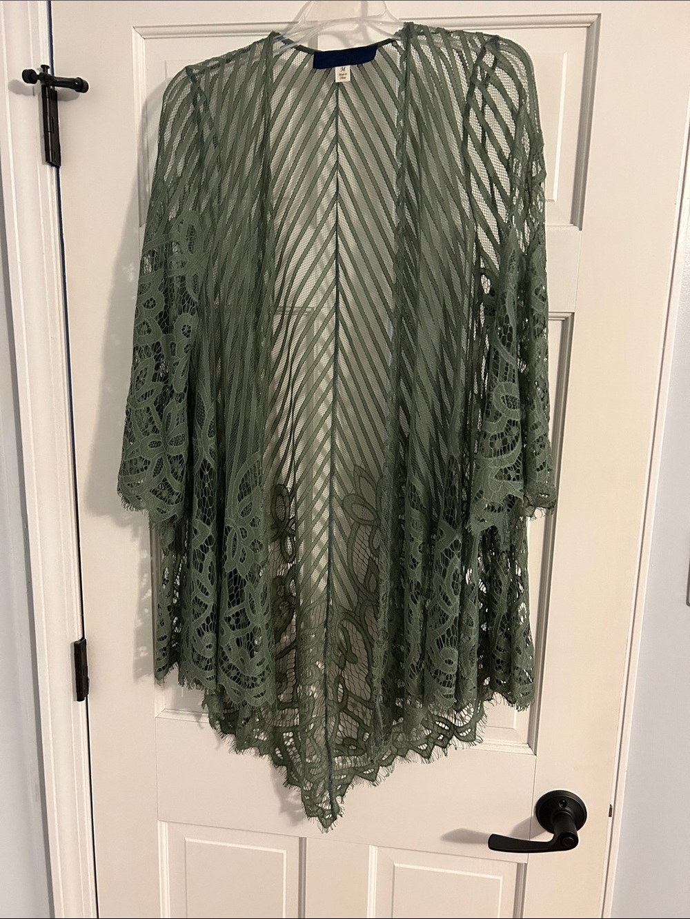 Blue Rain Olive Green Lace Open-Front Kimono size medium